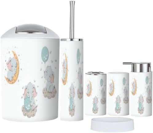 Stylish 6-Piece Bathroom Accessory Set with Bamboo Holder Toothbrush Cup