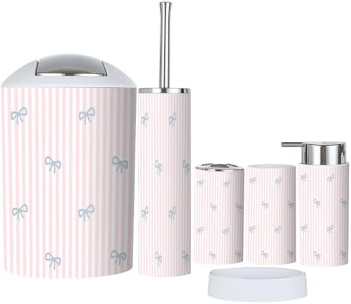 6-Piece Preppy Cartoon Bath Accessory Set - Durable Stylish