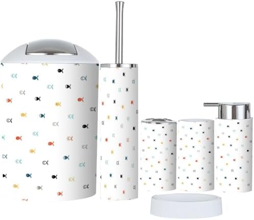 6-Piece Fish-Themed Bathroom Accessory Set for Kids and Adults