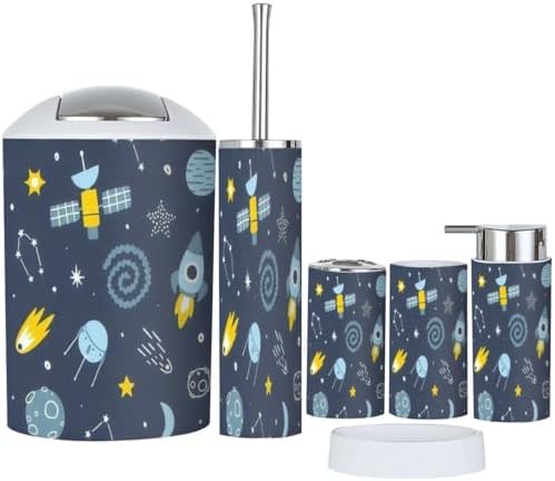 Bathroom Ends Accessory Set - 6-Piece Blue Baby Cosmic Seamless Print