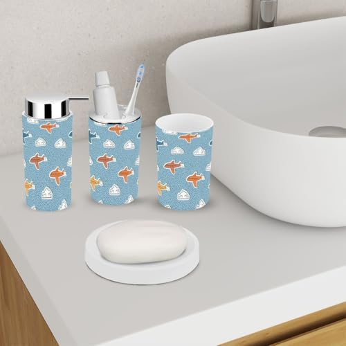 6-Piece Retro Airplane Clouds Bathroom Accessory Set for Kids