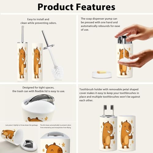6-Piece Boho-Capybara Bathroom Accessory Set for Home Kitchen