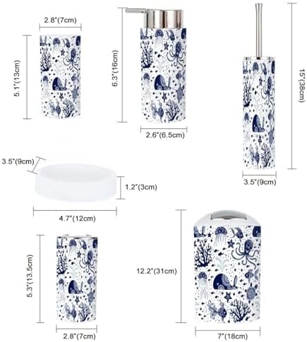 6-Piece bathroom Accessories Set Underwater Animals SeamoSEQ Durable and Functional