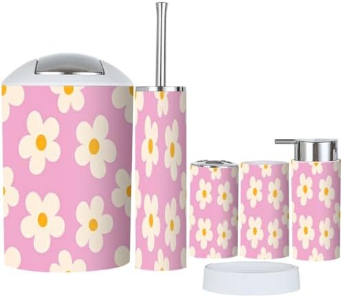 Bathroom Accessory Set 6-Piece 70s Retro Pink design