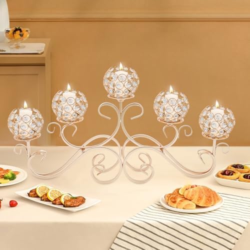 SOKDNHF 5-Arm Crystal Candle Holders - Elegant Candlestick Centerpiece for Weddings Events