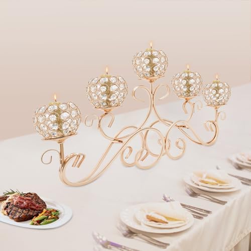 SOKDNHF 5-Arm Crystal Candle Holders - Elegant Candlestick Centerpiece for Weddings Events