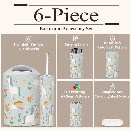6-Piece Bathroom Accessories Set - Cute Flower Design for Modern Bathrooms