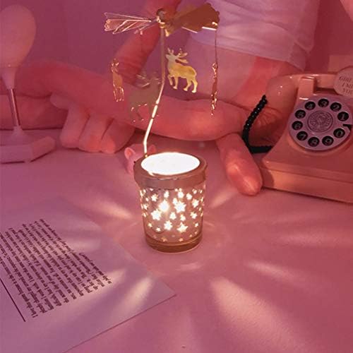2pcs Rotating Christmas Candlestick Gold Snowflake and Fawn Holder