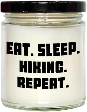 9oz Vanilla Soy Candle with Eat Sleep Hiking Repeat Quote