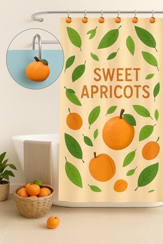 Fruity Flush - Set of 12 Apricot Shower Curtain Hooks Rust-Resistant Kid-Friendly