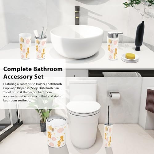Stylish 6-Piece Bathroom Organizing Set with Cute Fox Print