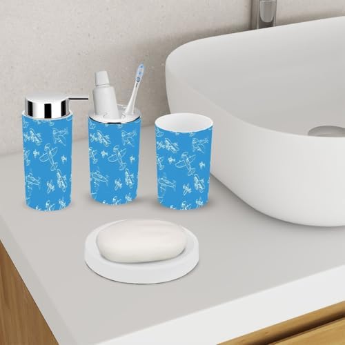 Stylish Airplane-Themed 6-Piece Bathroom Accessory Set with Durable Pvc Material