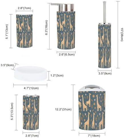 Boho Giraffe Flowers Bathroom Accessory Set 6 Piece 1