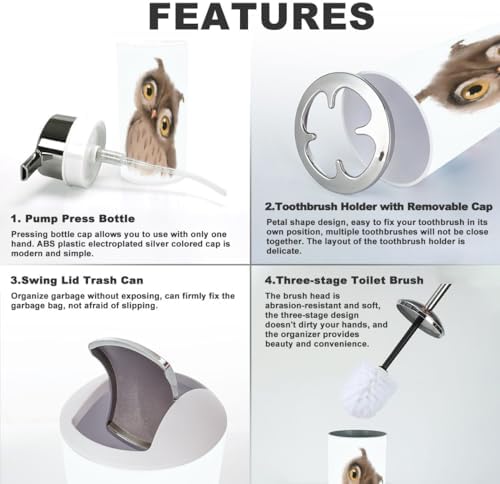 Bathroom Accessor Set CD Owl-Themed 6-Piece Collection