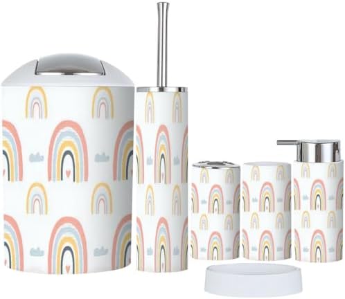 Pastel Rainbow Bathroom Accessory Set 6 Piece
