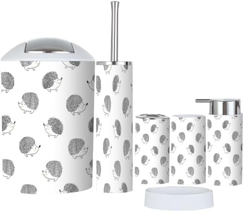 Bathroom Accessories Set 6 Pcs - Cute Decor with Hedgehogs