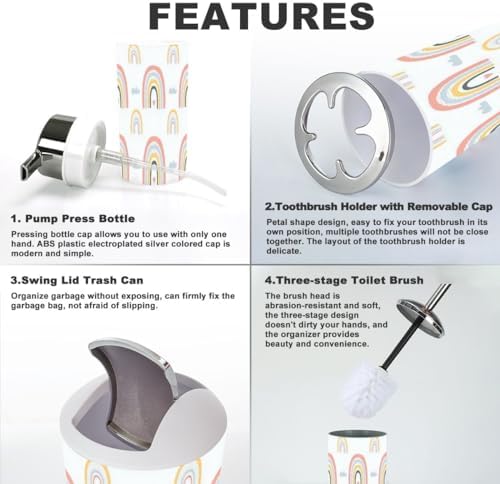 Pastel Rainbow Bathroom Accessory Set 6 Piece