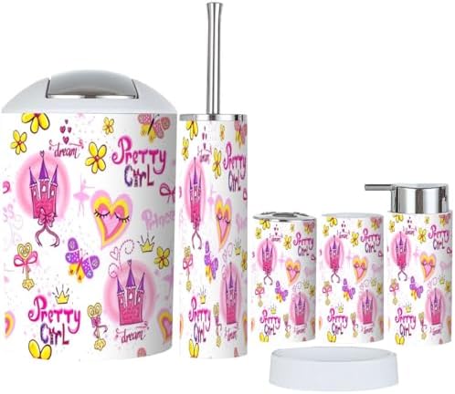 Bathroom Accessories 6 Pcs Set Childish Cartoon Repeated Design