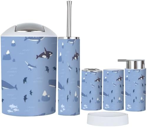 Ocean Fish Pattern 6 Piece Bathroom Accessories Set