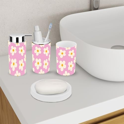 Bathroom Accessory Set 6-Piece 70s Retro Pink design