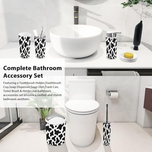 Stylish Black White Milk Cow Skin Bathroom Accessory Set