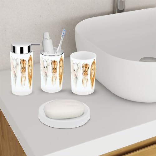 6 Piece bathroom accessory set with funny animal theme