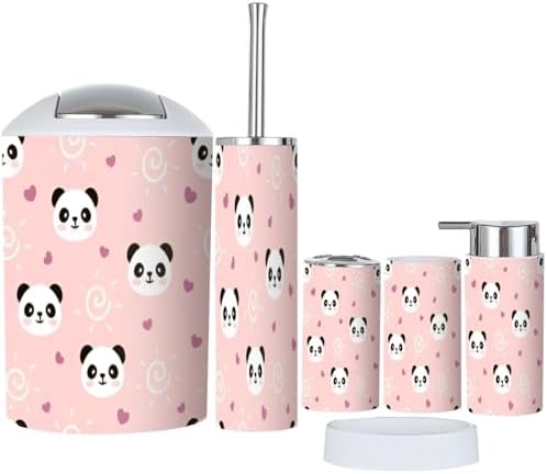 6-Piece Kawaii Panda Bear bathroom accessory set