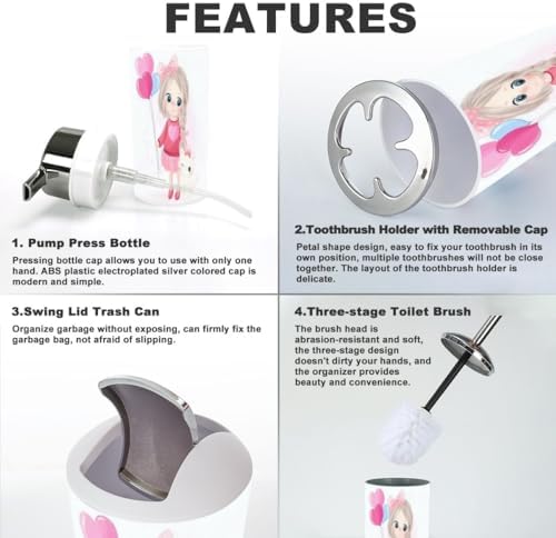 Cute Little Girl Holding Balloon Bathroom Set 6 Piece