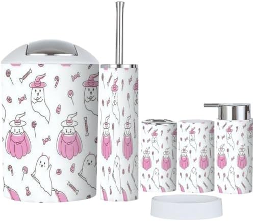 gon Haunted Halloween Pink Bathroom Accessory Set 6 Piece Spooky Design