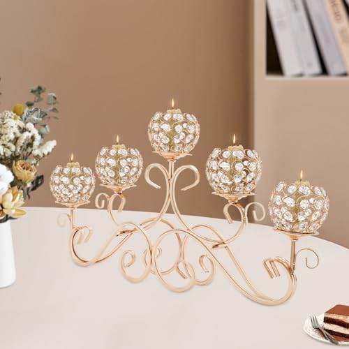 SOKDNHF 5-Arm Crystal Candle Holders - Elegant Candlestick Centerpiece for Weddings Events
