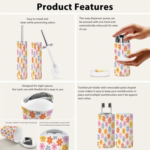 Boho Floral Bathroom Accessory Set 6 Piece