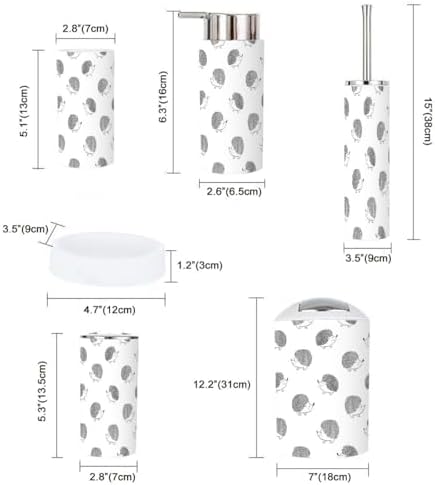Bathroom Accessories Set 6 Pcs - Cute Decor with Hedgehogs