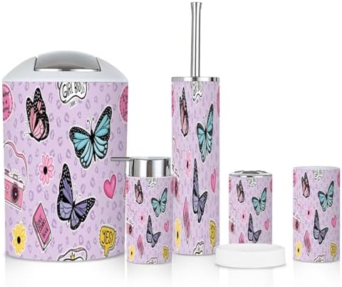 6 Piece Cute Butterfly Bathroom Accessories Set