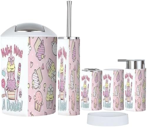 Bath Time Sweet Treat 6-Piece Bathroom Accessory Set with Graphic TEES
