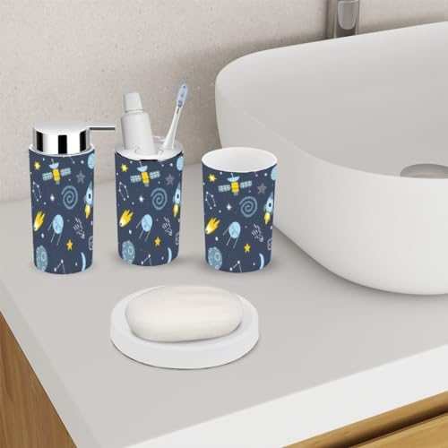 Bathroom Ends Accessory Set - 6-Piece Blue Baby Cosmic Seamless Print