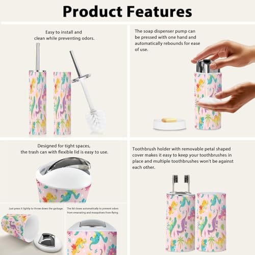 Bathroom Accessory Set Boho Dinosaurs 6 Piece for Kids