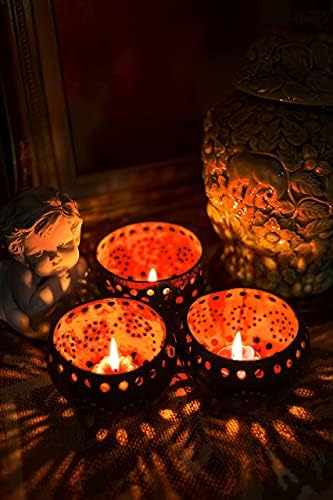 Set of 3 Coconut Shell Candle Holders with Tealight Candles