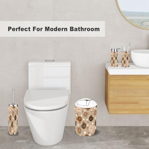Bathroom Accessory Set 6 Piece - Cute Eco-Friendly Stylish Organized Durable Functional