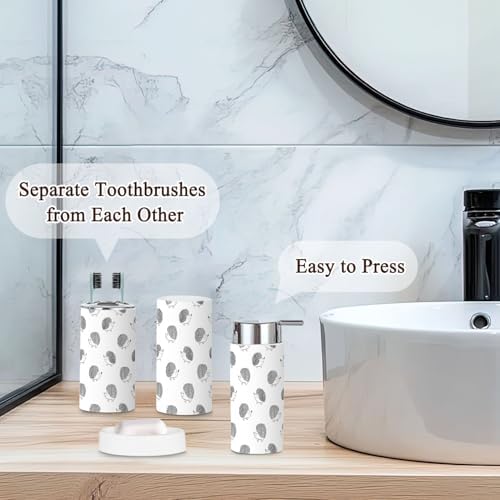 Bathroom Accessories Set 6 Pcs - Cute Decor with Hedgehogs