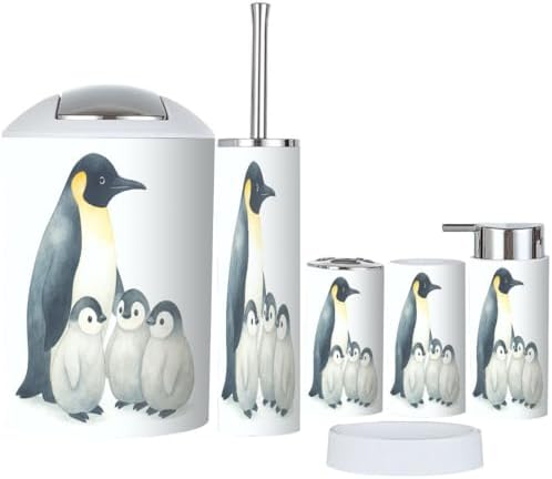 Boho Penguins Bathroom Accessory Set 6 Piece