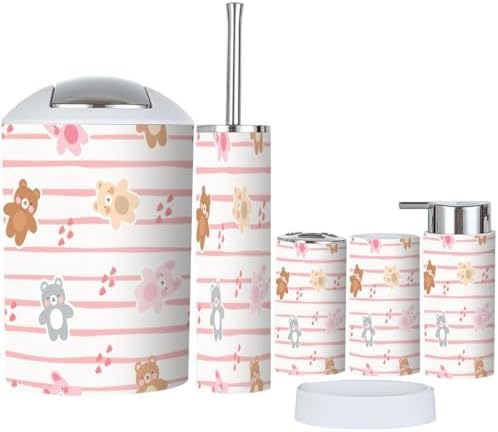Kawaii Teddy Bear Set for the Bathroom 6-Piece Durable Accessory