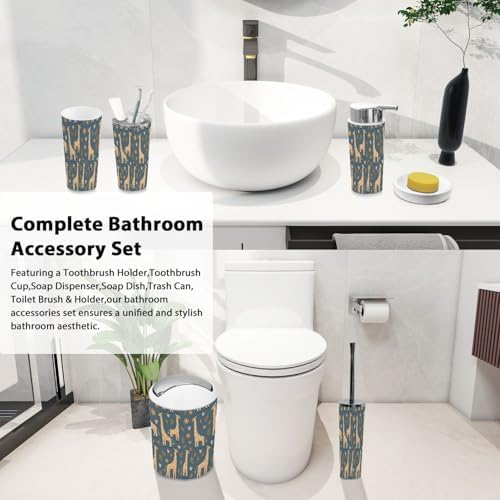 Boho Giraffe Flowers Bathroom Accessory Set 6 Piece 1