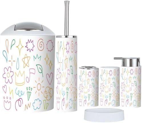 Bathroom Accessory Set 6-Piece Doodle Cartoon Line