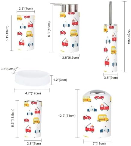 6 Piece Bathroom Accessory Set with Cartoon Cars Design