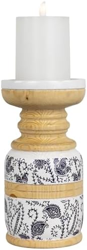 Large White and Blue Paisley Candle Holder
