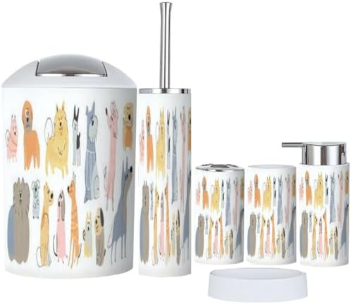 Cute Dogs Bathroom Accessory Set 6 Piece