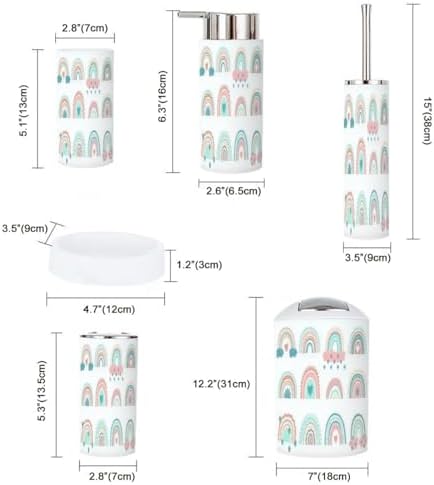 Perfect 6-Piece Bathroom Set Including Cute Rainbows for Kids and Adults