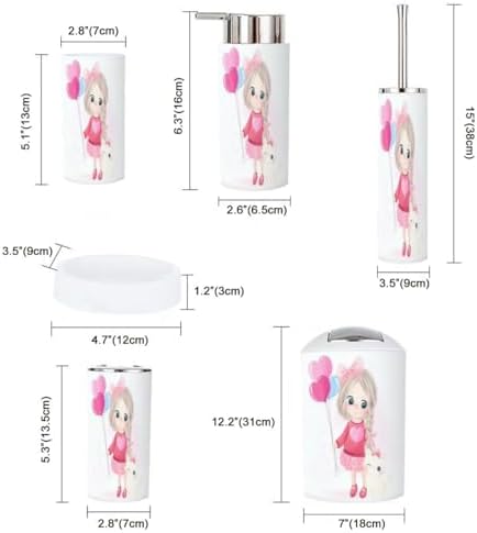 Cute Little Girl Holding Balloon Bathroom Set 6 Piece