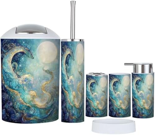 6-Piece Boho Kids Bathroom Accessory Set with Swirls