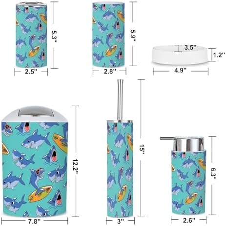 6 Piece Boho Bathroom Accessories Set with Shark Design